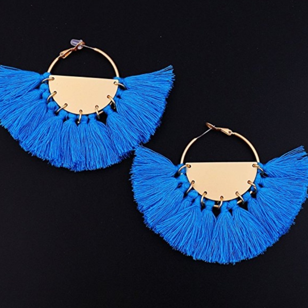 💥[2 for $20]💥 Cobalt Blue Flare Tassel Earrings - Picture 6 of 7